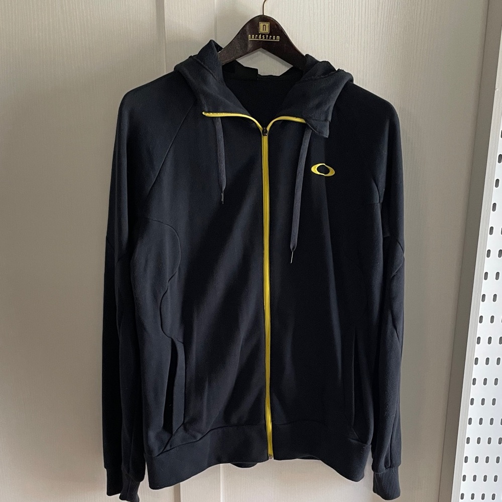 Dark navy blue Oakley hoodie zip up with Yellow Accents